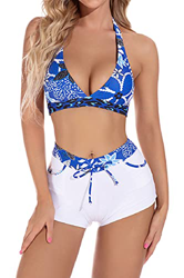 Voqeen Mujer Bikini con Cuello Halter Conjuntos de Bikinis para Mujer Push Up Bikini Traje de baño de Trajes de baño Adecuado Viajes Playa (B, L) precio