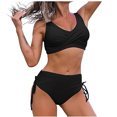 Mujer Bikini 2022 Trajes de Baño dos piezas Playa Conjunto de Bikinis color sólido Sexy Push up Basic Bikini cintura bajo clásico Tankinis Beachwear B