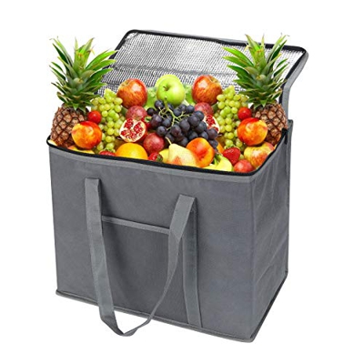 Bolsa isotérmica de 30 l, reutilizable, grande, versión mejorada del aislamiento de doble cremallera, bolsa térmica plegable (1 unidad)