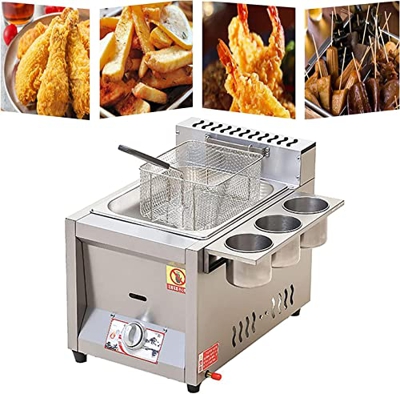 CRADZZA Freidora De Grasa De Acero Inoxidable, Freidora De Gas Doméstica Comercial, Control De Temperatura Independiente, Potencia De Fuego Ajustable,