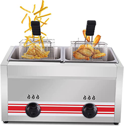 CRADZZA Freidora De Gas De Acero Inoxidable Comercial De 10L / 20L, con Cestas Y Tapa Extraíbles, Potencia De Fuego Ajustable, Máquina De Papas Fritas características