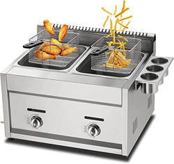 CRADZZA Freidora De Gas Comercial, Freidora Profesional De GLP, con Cestas Extraíbles Y Artesa para Condimentar, Potencia De Fuego Ajustable, Acero In características