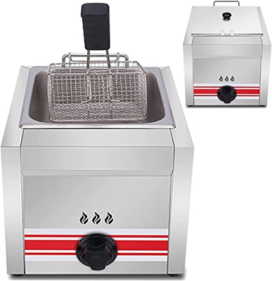 CRADZZA Freidora De Gas Comercial Multifunción, Freidora De GLP De Gran Capacidad De 10L / 20L, Freidora De Gas De Doble Cilindro De Acero Inoxidable,