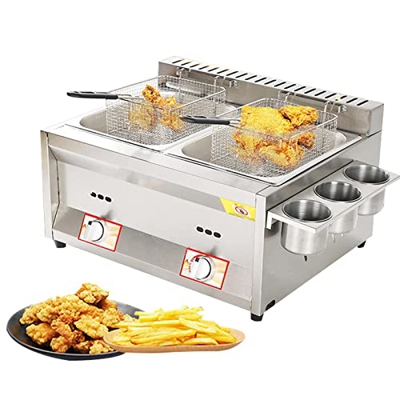 Freidora de GLP de Acero Inoxidable, Freidora de Acero Inoxidable Resistente para Encimera para Restaurantes, con Cestas, para Patatas Fritas, Donas, 