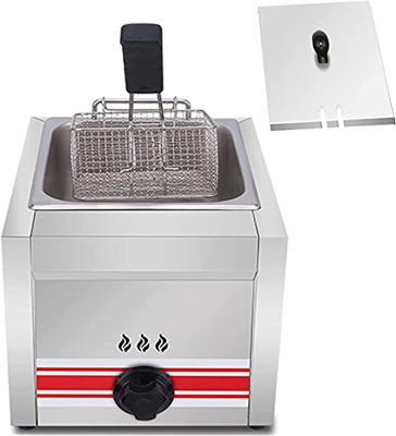 CRADZZA Máquina De Papas Fritas De Acero Inoxidable, Freidora De Gas De Gran Capacidad De 10L/20L/30L, Potencia De Fuego Ajustable Independiente, con 