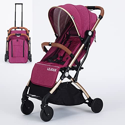 Cochecito de bebé – Cochecito de viaje ligero plegable con arnés de 5 puntos, de asiento ajustable y cesta de gran tamaño plegable con 1 mano – Llanta