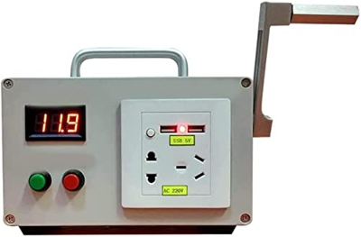 RUFFUZE Generador de manivela de Mano portátil, Fuente de alimentación de Mini manivela con 2 Puertos USB 2 Tomas, Capacidad de batería 6600 mA