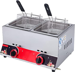 CRADZZA Freidora De Gas Profesional Comercial, Freidora De GLP De Acero Inoxidable, Potencia De Fuego Ajustable, Freidora Doble De Gran Capacidad De 2 características