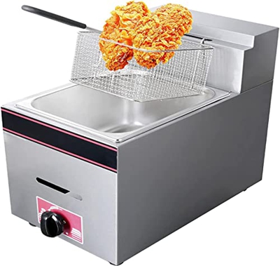 CRADZZA Freidora De Gas Comercial, Freidora Profunda Semiprofesional, Tanque De Grasa Individual De 10 L, Potencia De Fuego Ajustable, Freidora De GLP