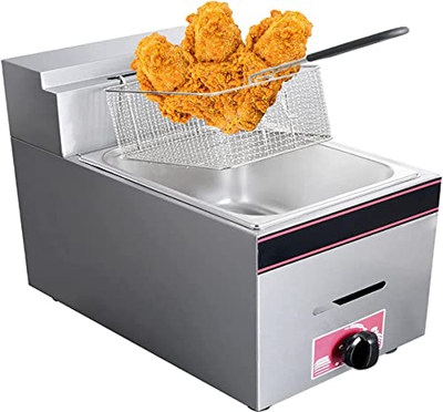 CRADZZA Freidora De Gas De Encimera Comercial, Freidora De GLP De Acero Inoxidable, con Control De Temperatura Y Canasta De Aceite Extraíble, Revestim