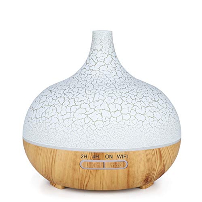 Cookwowe El Humidificador de Aire Difusor de Aceite Esencial WiFi Inteligente Funciona con Google Home Enchufe de la UE Madera