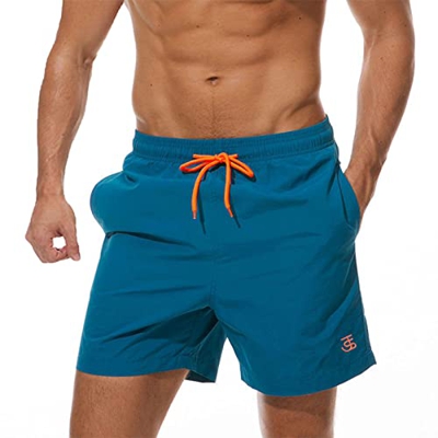 JustSun Bañador Hombre Corto Surferos Secado Rápido Traje de Baño Hombre Shorts de Baño Playa Bañadores Natacion Surf Hombre Piscina Azul Pavo Real L