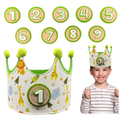 Corona Primer Cumpleaños Selva Bebe Infantil - Corona Cumpleaños tela niño niña Números Intercambiables 1 a 9 - Regalo Original Bebe - Gorro Tela Niño precio