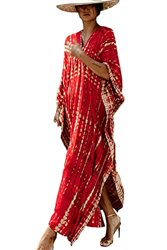YouKD Traje de baño largo kaftan, bohemio, playa, kimono para cubrir más el tamaño del vestido para las mujeres, B Rojo, Talla única en oferta