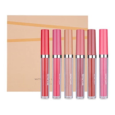 Pintalabios Paquete de 6 brillos de labios Set Liquid Mattes Sticky Cup Non Fade Lipstick Brillo de labios resistente al agua de larga duración 2.5ml 