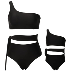 Conjuntos Bañador Bikini Niña 2 a 12 años un Hombro Bikinis Mujer 2022 Brasileño Braga Alta Estampado Hojas, Madre e Hija Tajes de Baño Dos Piezas precio