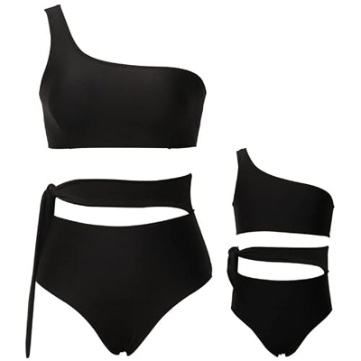 Conjuntos Bañador Bikini Niña 2 a 12 años un Hombro Bikinis Mujer 2022 Brasileño Braga Alta Estampado Hojas, Madre e Hija Tajes de Baño Dos Piezas