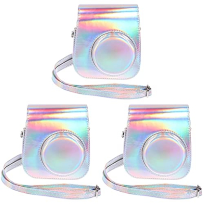 VALICLUD Funda de Cuero Ajustable de 3 Uds. Bolsillo de Almacenamiento de Película para Mini Bolso Funda con Correa Cámara Instantánea Plateada con Ho