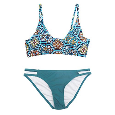 Nogigit Bikinis Mujer 2022, Bikini Brasileño Deportivo Push Up Retro Empuja hacia Arriba Dos Piezas Acolchadas Lunares/Rayas/Cristal Impresa Ropa de P