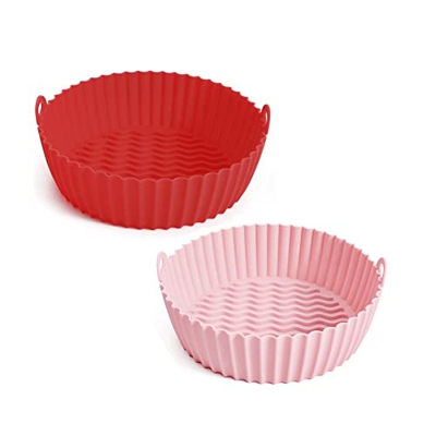 KAMAY Olla Silicona para Freidora Aire, Paquete 2 Cestas Silicona para Freidora Aire 7,5 Pulgadas Resistente Al Calor, Freidoras Aire Reutilizables, R
