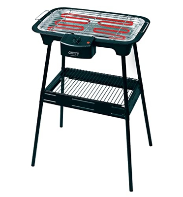 Camry CR6612 Barbacoa Grill Eléctrico con Patas Extraíbles, Parrilla de 37 x 21 cm, Regulador de Temperatura, Calentador Extraíble, Exterior / Interio