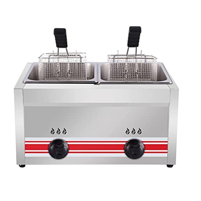 Freidora, Freidora de Gas Comercial, Freidora de Doble Cesta de 20 l de Acero Inoxidable para uso Comercial y Doméstico, Freidora de Gas de Encimera C