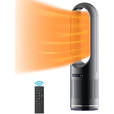 HYQW VIIPOO Calentador De Ventilador Sin Aspas PTC, Ventilador Torre Enfriamiento Y Calefacción con Control Remoto, Calentador Espacio 40W/2000W, 80° 