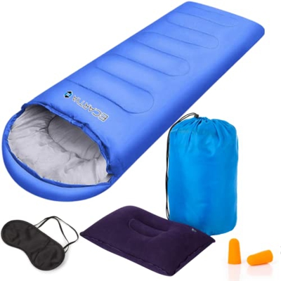 ECARTYA Pack Saco de Dormir Premium para Adultos o Saco Dormir Bebe + Bolsa de Compresión + Almohada + Tapones y Antifaz para Dormir. Saco de Dormir U