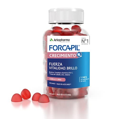 Arkopharma Forcapil Crecimiento, 60 Gummies, Caramelos de Goma Sabor Frutos Rojos, Fuerza, Vitalidad Y Brillo, Alta Concentración En Biotina, Vitamina