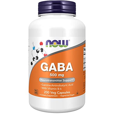 Now Foods, GABA ( Ácido Gamma-Aminobutírico ), Vitamina B6, Altamente Dosificado, 500 mg, 200 Cápsulas veganas, Probado en Laboratorio, Sin Soja, Sin 