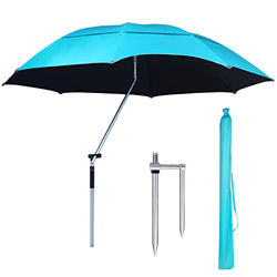 Sombrilla inclinable Parasol de 7.8 pies para Pesca al Aire Libre, protección Solar Resistente a la Ducha, sombrilla de Playa Grande, 16 Varillas Resi características