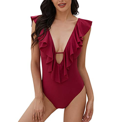 CMTOP Sexy Mujer Bikinis Conjunto De Frill Bikini Traje De Baño con Volantes Bikini Cuello en V Bañador de Baño de Una Pieza Verano(Rojo,XXL) en oferta