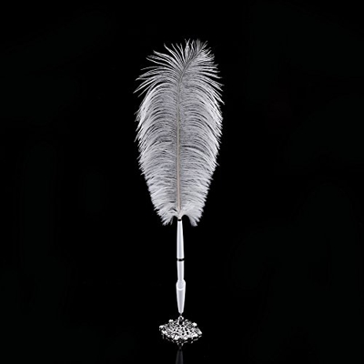 YEmirth Bolígrafo de Firma de Pluma, 2 Colores, Pluma de Avestruz, Pluma de Boda, bolígrafo de Firma, bolígrafo de Escritura con Soporte de Metal Nuev