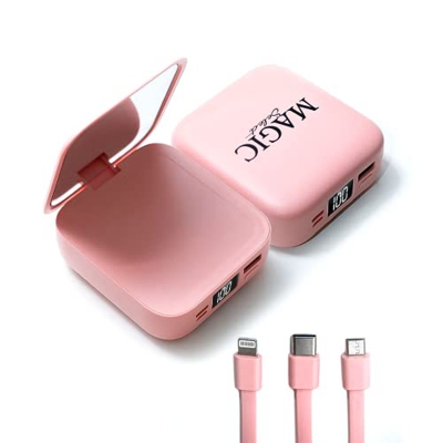 Batería Externa Portátil con Espejo. Batería Externa con Mini Espejo de Belleza. Cargador Múltiple de Bolsillo.