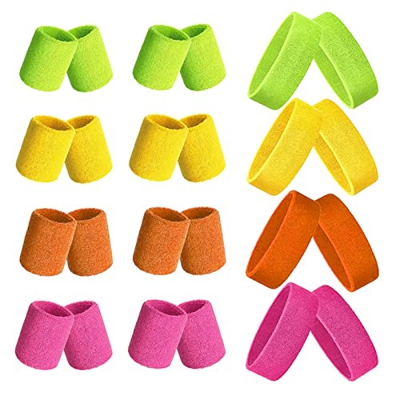 Muñequera 80s Set 12 Piezas Muñequeras Gym Muñequeras Sudor Muñequeras Tenis Muñequeras Gym Accesorios de Fiesta Retro para Mujeres Hombres 4 Colores 