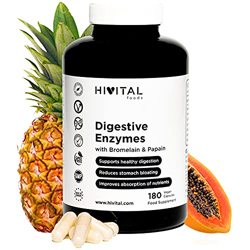 Enzimas Digestivas. 180 cápsulas veganas para 6 meses. Amilasa, Proteasa, Lactasa, Lipasa, Celulasa, Bromelina (Bromelaína) y Papaína. Para mejorar la precio
