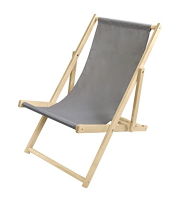 ADGO Tumbona sin Reposabrazos, de Playa, Plegable, de Jardín de Madera, de Relajación, Silla de Playa, Ajustable (Gris)