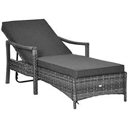 Outsunny Tumbona de Ratán de Jardín Chaise Longue con Respaldo Ajustable en 4 Posiciones Cojines Acolchados y Desenfundables para Terraza Patio Exteri precio