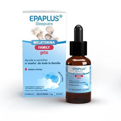 EPAPLUS Sueño Melatonina Family Gotas. 30 ml. Sabor Frutas, Ayuda A Conciliar El Sueño, 150 Dosis, Para Niños y Adultos