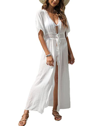 MIXIDON Vestido de Bikini para Verano Mujer Playa Traje de Baño Sexy Elegante Bohemia Ver a Través del Cárdigan Bikini Kimono Cover Up, Blanco, XL precio