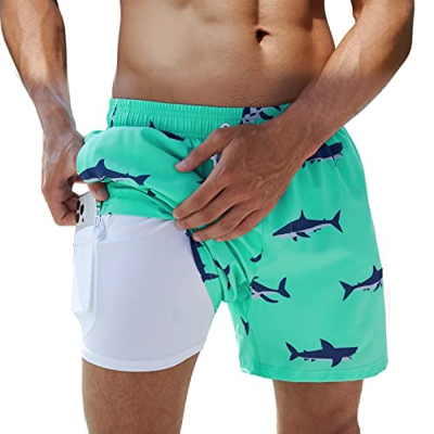 Arcweg Bañador para Hombre con Forro de Compresión 2 en 1 de Secado Rápido con Forro Corto Pantalones Cortos de Surf Elásticos con Bolsillos con Crema