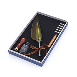 Vintage Feather Pen Set Ink Stainless Pen Metallic Pen Multicolor Optional 6 Nibs Writing Tools (Color : H) (B) características