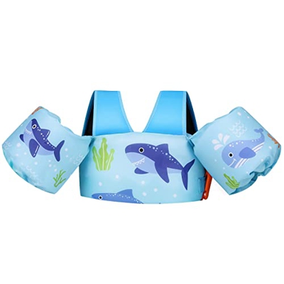 MoKo Chaleco Flotante para Niños, Chaqueta de Natación para Niños con Silbato y Correa de Seguridad Ajustable para Aprender a Nadar, Manguitos de Nata