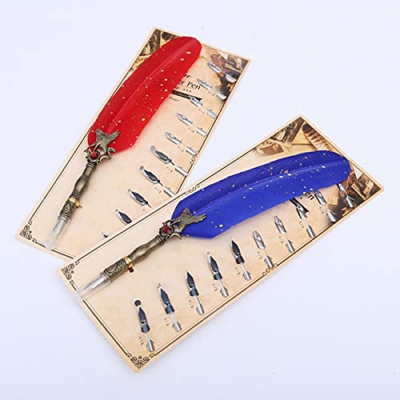 Pluma plateada + juego de 5 puntas de metal, pluma estilográfica retro dorada, suministros de oficina para estudiantes, regalo de cumpleaños, rojo