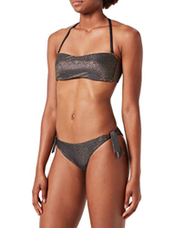 Emporio Armani Swimwear Padded Band & Brazilian W/Bows Bikini Lurex Textured Yarn Juego Biquini, Negro/Rosa Dorado, S para Mujer en oferta