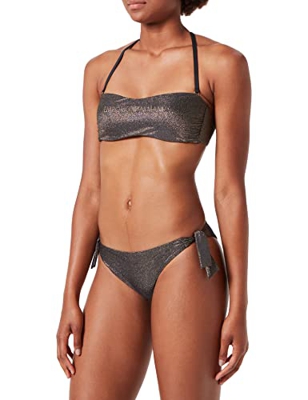 Emporio Armani Swimwear Padded Band & Brazilian W/Bows Bikini Lurex Textured Yarn Juego Biquini, Negro/Rosa Dorado, S para Mujer