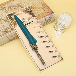 Pluma plateada + juego de 5 puntas de metal, pluma estilográfica retro dorada, suministros de oficina para estudiantes, regalo de cumpleaños, verde os en oferta
