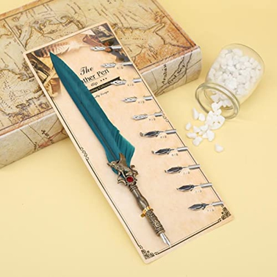 Pluma plateada + juego de 5 puntas de metal, pluma estilográfica retro dorada, suministros de oficina para estudiantes, regalo de cumpleaños, verde os