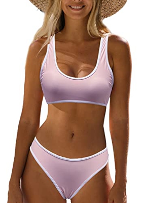 NLAND Mujer de Deportivo Chaleco Bikini Top Traje de Establece Dos Acolchadas de Playa Traje de Baño con Braguitas Conjunto de Bikini(Rosa,S)