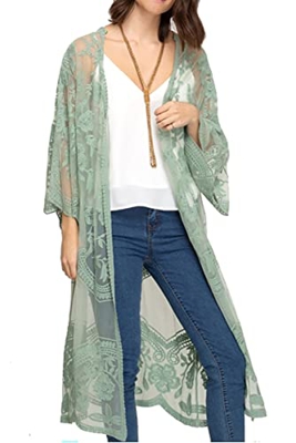 L-Peach Sarong Vestido Largo de Playa Kimono para Mujer, Verde Claro, Talla única